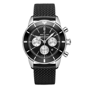 Breitling Superocean Heritage B01 Chronograph 44 Black Dial Black Mesh Bracelet Watch for Men - AB0162121B1S1
