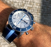 Breitling Superocean Heritage Chronograph 44 Ocean Conservancy Silver Dial Two Tone NATO Strap Watch for Men - A133131A1G1W1