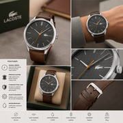Lacoste Vienna Grey Dial Brown Leather Strap Watch for Men - 2011045