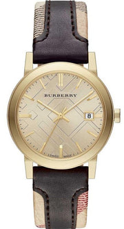 Burberry The City Gold Dial Black Leather Strap Watch for Men - BU9032