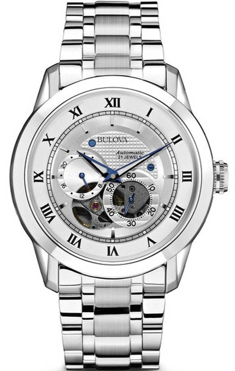 Bulova BVA Series Dual Aperture Silver Dial Silver Steel Strap Watch for Men - 96A118