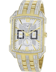 Bulova Crystal Chronograph White Dial Two Tone Steel Strap Watch for Men - 98C109