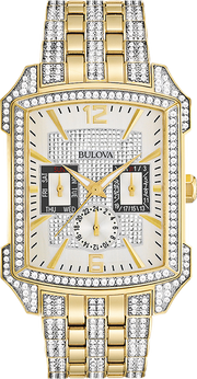 Bulova Crystal Chronograph White Dial Two Tone Steel Strap Watch for Men - 98C109