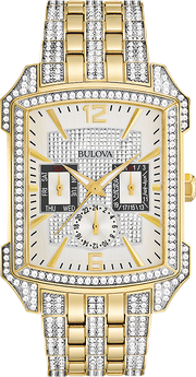 Bulova Crystal Chronograph White Dial Two Tone Steel Strap Watch for Men - 98C109