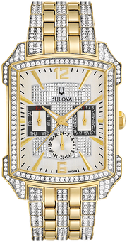 Bulova Crystal Chronograph White Dial Two Tone Steel Strap Watch for Men - 98C109