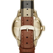 Burberry The Classic Round Gold Dial Brown Leather Strap Unisex Watch  - BU10001