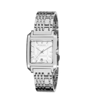 Burberry Nova Check Square White Dial Silver Steel Strap Watch for Women - BU1572