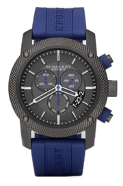 Burberry Sports Chronograph Black Dial Blue Rubber Strap Watch for Men - BU7714