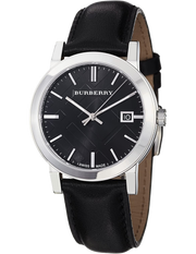 Burberry The City Black Dial Black Leather Strap Watch for Men - BU9009