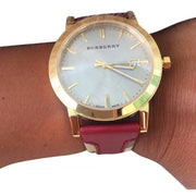 Burberry The City Gold Dial Orange Leather Strap Watch for Women - BU9017