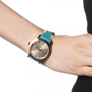 Burberry The City Gold Dial Blue Leather Strap Watch for Women - BU9018