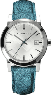 Burberry White Dial Turquoise Leather Strap Watch for Women - BU9120