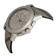 Burberry The City Smoke Dial Checked Brown Leather Strap Watch for Men - BU9358