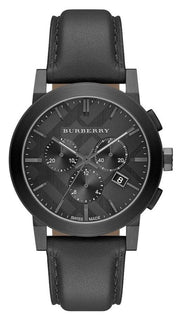 Burberry The City Black Dial Black Leather Strap Watch for Men - BU9364
