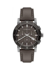 Burberry The City Chronograph Ion Plated Grey Dial Grey Leather Strap Watch for Men - BU9384