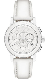 Burberry City Chronograph White Dial White Leather Strap Watch For Women - BU9701