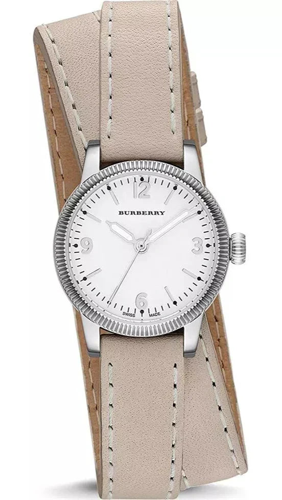 Burberry Utilitarian White Dial Pink Leather Strap Watch for Women - BU7847