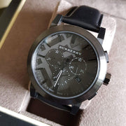 Burberry The City Black Dial Black Leather Strap Watch for Men - BU9364