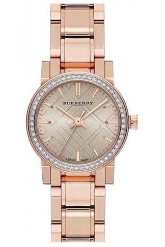 Burberry The City Diamonds Rose Dial Rose Gold Steel Strap Watch for W
