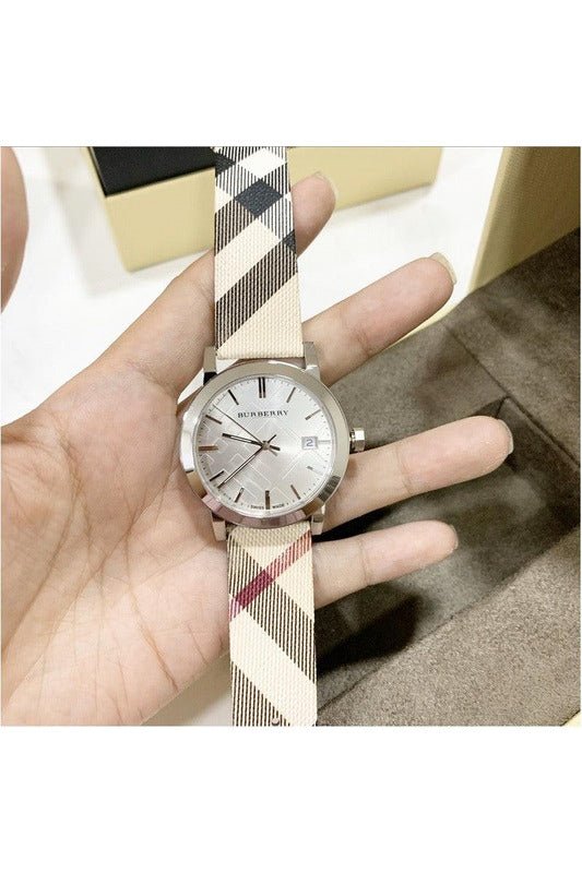 Burberry The City Nova Silver Dial Brown Leather Strap Watch for Women