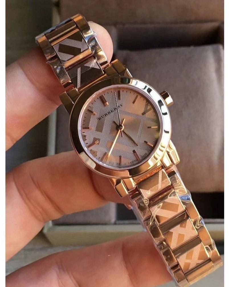 Burberry The City Rose Gold Dial Rose Gold Steel Strap Watch for Women