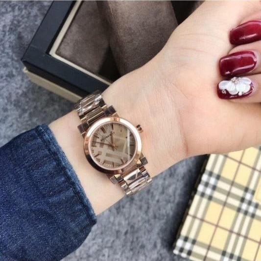 Burberry The City Rose Gold Dial Rose Gold Steel Strap Watch for Women