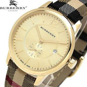 Burberry The Classic Round Gold Dial Brown Leather Strap Unisex Watch  - BU10001