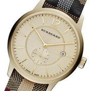 Burberry The Classic Round Gold Dial Brown Leather Strap Unisex Watch  - BU10001