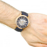 Fossil Grant Automatic Skeleton Blue Dial Blue Leather Strap Watch for Men - ME3102