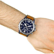 Fossil Nate Chronograph Navy Blue Dial Brown Leather Strap Watch for Men - JR1504