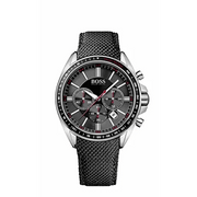 Hugo Boss Driver Chronograph Black Dial Black Leather Strap Watch for Men -1513087