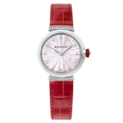 Bvlgari Lvcea Intarsio Diamonds Mother of Pearl Pink Dial Red Leather Strap Watch for Women - LVCEA103619