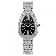 Bvlgari Serpenti Seduttori Diamonds Black Dial Silver Steel Strap Watch for Women - SERPENTI103449