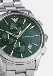 Emporio Armani Paolo Chronograph Green Dial Silver Steel Strap Watch For Men - AR11529