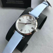 Emporio Armani Gianni T-Bar White Dial Blue Leather Strap Watch for Women - AR1928