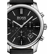 Hugo Boss Time One Chronograph Black Dial Black Leather Strap Watch for Men - 1513430