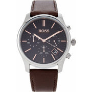 Hugo Boss Time One Black Dial Brown Leather Strap Watch for Men - 1513448