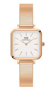 Daniel Wellington Quadro Studio White Dial Rose Gold Mesh Strap Watch For Women - DW00100517