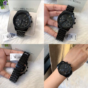 Michael Kors Lexington Chronograph Black Dial Black Steel Strap Watch For Men - MK8591