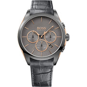 Hugo Boss Onyx Grey Dial Black Leather Strap Watch for Men - 1513366