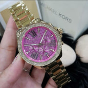 Michael Kors Wren Purple Dial Gold Steel Strap Watch for Women - MK6290