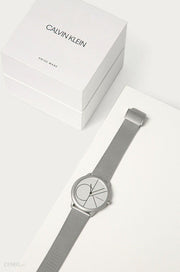 Calvin Klein Minimal White Dial Silver Mesh Bracelet Watch for Men - K3M5115X
