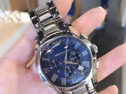 Emporio Armani Classic Blue Dial Silver Steel Strap Watch For Men - AR1635