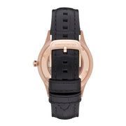 Emporio Armani Meccanico White Skeleton Dial Black Leather Strap Watch For Men - AR1924