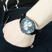 Hugo Boss Driver Chronograph Blue Dial Black Leather Strap Watch for Men - 1512882