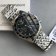 Emporio Armani Team Italia Chronograph Black Dial Silver Steel Strap Watch For Men - AR5983