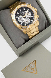 Guess Trophy Diamonds Black Dial Gold Steel Strap Watch for Men - GW0390G2