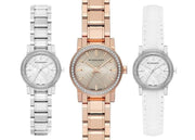 Burberry The City Diamonds Silver Dial White Leather Strap Watch for Women - BU9221
