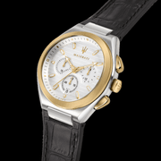 Maserati Triconic Chronograph White Dial Black Leather Strap Watch For Men - R8871639004