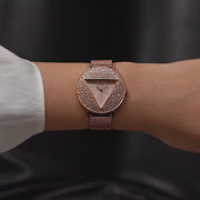 Guess Iconic Diamonds Rose Gold Dial Rose Gold Mesh Bracelet Watch For Women - GW0477L3